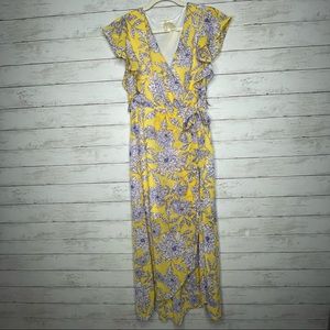 Japna Yellow Floral Tie Front Wrap Dress